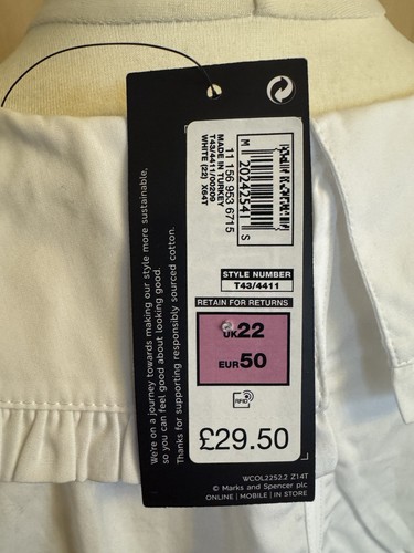 M&S White Cotton Blouse Top Large Collar Size 22 NWTs RRP £29.50 - Bild 9 von 15
