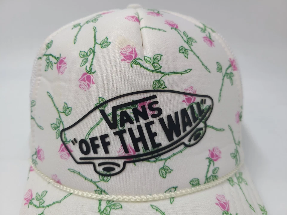Vans Off The Wall Rosas Malla Camionero Snapback Sombrero Gorra Skate Surf Hombres Mujeres Blanco Foto 4 de 4