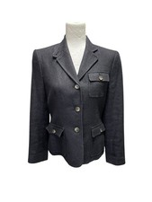 Lauren Ralph Lauren Silk Linen Herringbone Blazer Jacket Blue Career Wear Size 4