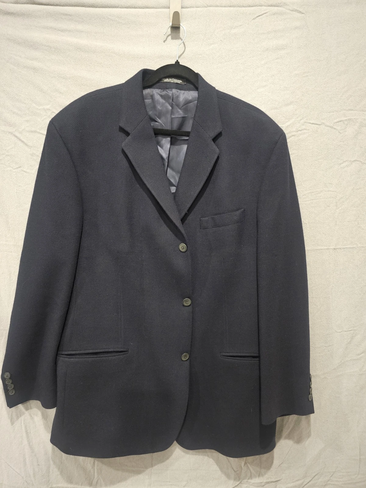 Chaps Ralph Lauren Blazer 46R Navy Blue Pure New Wool Made in Canada Union Made