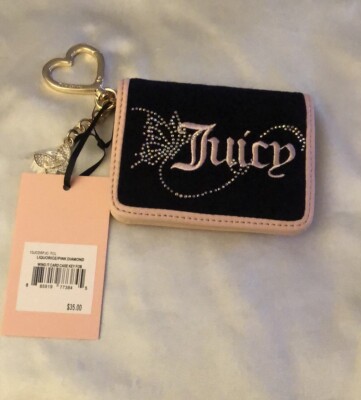 Juicy Couture Liquorice & Pink Diamond Wing It Card Case Key Fob Wallet NWT