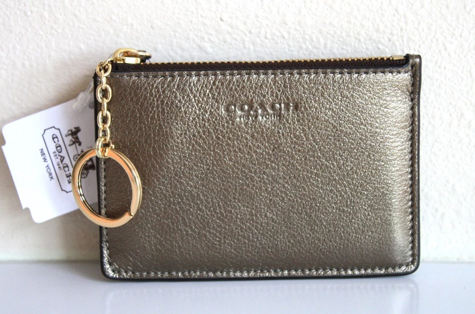 Nuevo con etiquetas Estuche para Tarjetas Coach Gold Bleeker Cuero Mini Delgado para Monedas con Llavero Llavero Foto 2 de 3