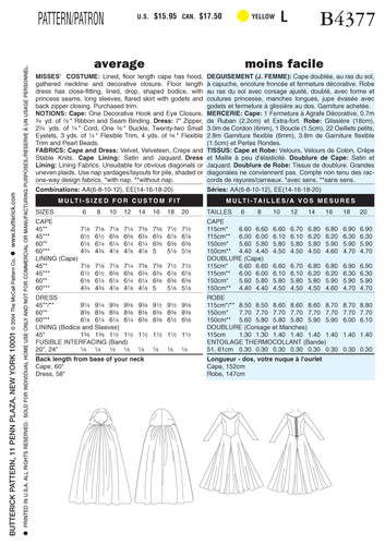 Butterick Costume SEWING PATTERN B4377 Misses' Medieval Dress & Cape - Picture 5 of 5