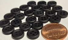 24 Small Dull Matte Black Plastic 4-hole Sew-through Buttons 9.5mm 3/8" 12650