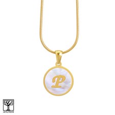 Women's Stainless Steel in Gold P Initial Letter Medallion 16" Chain Necklace