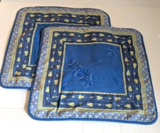 Two Euro Pillow Shams Bees  Jacquard French Country Blue Gold  Designer 19x19