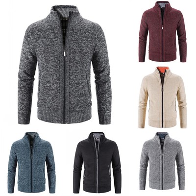 Warm Winter Mens Oberbekleidung Pullover Fleece Lined Cable Strick Zip Up