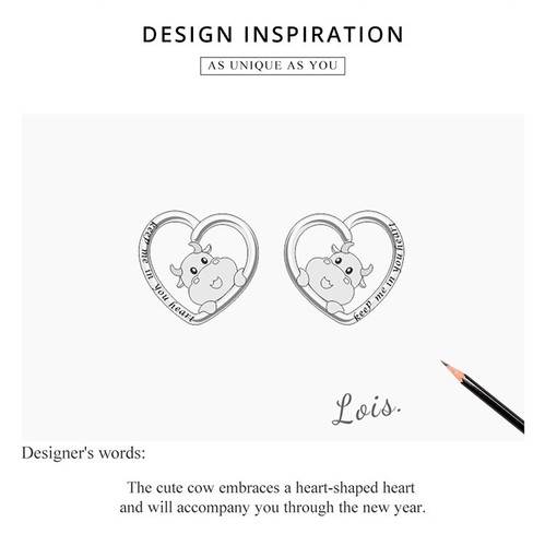 Bisaer Authentic S925 Sterling Silver Cute Cow Stud Ear Earrings For Women NEW - Picture 10 of 12