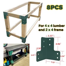  8-Piece Heavy-Duty Workbench Bracket Kit (4x4, 5mm Thick, Green): 90° Angled 