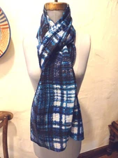 Women's Apt. 9 Polyester SCARF Blue & White Plaid 29" X 90"