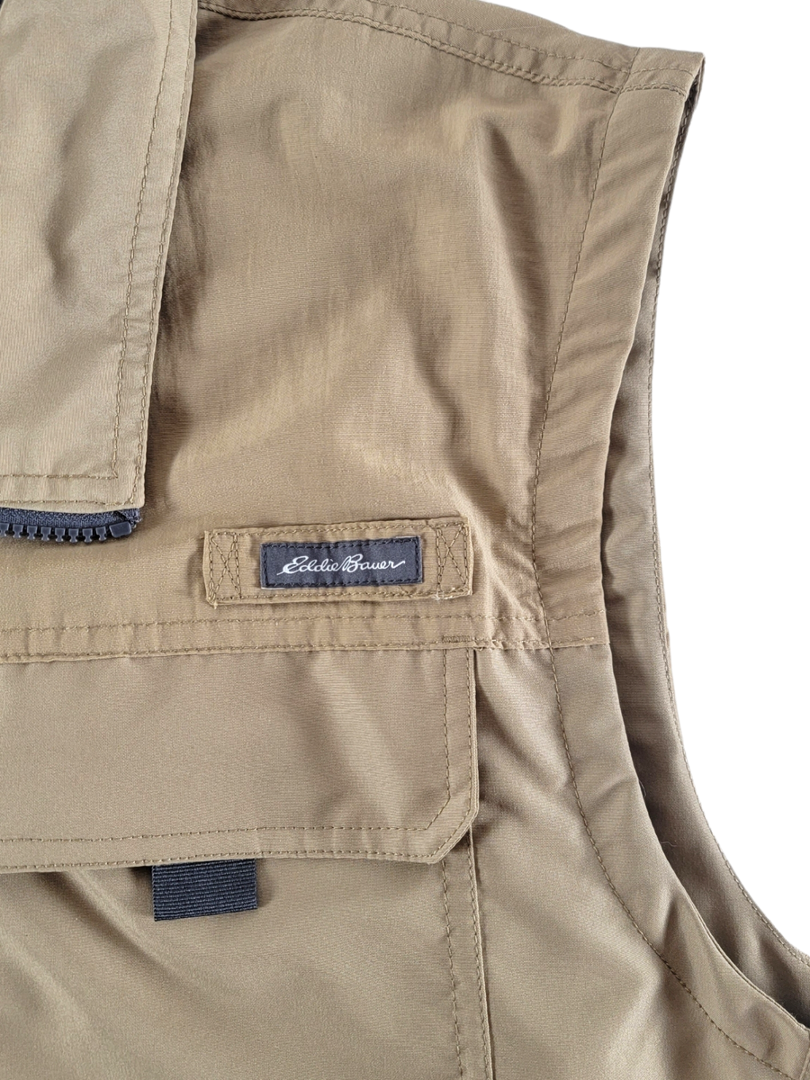 Gilet Eddie Bauer homme XL kaki beige fermeture éclair complète chasse