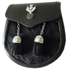 Baby Semi Dress Black Calf Skin Kilt Sporran with a Thistle Emblem  Chain Belt