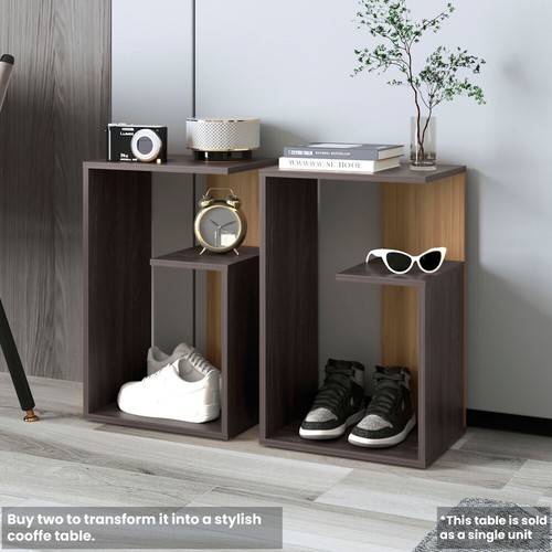 25" High 3 Tier Side Table Black White Natural Oak - Picture 101 of 117