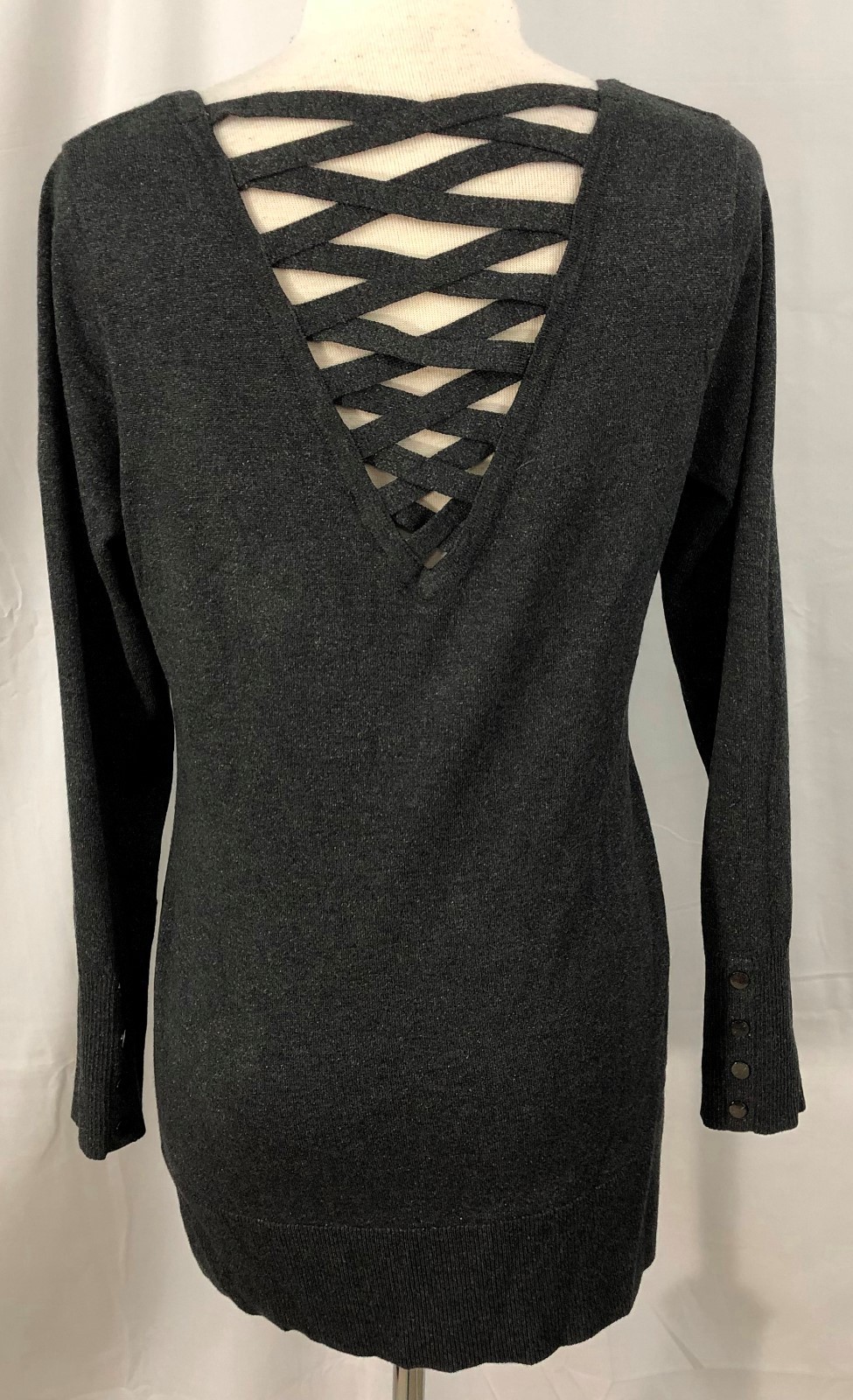Cache Womens Pullover Top Solid Gray Sparkly Long… - image 2