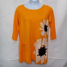 NEW Monroe & Main Floral Tunic Sweater Womens Large L Orange Top Pockets JJ16X