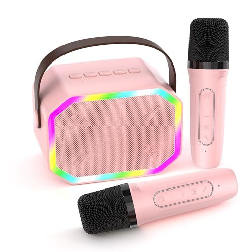 Mini Karaoke Machine for Kids - Portable Mini Karaoke Machine with 2 Pink-2 Mic