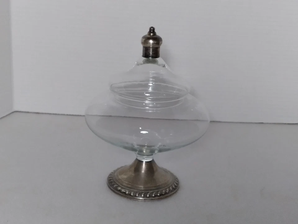 Plato de caramelo boticario de cristal y esterlina ponderado Duchin Creation con tapa Foto 3 de 4