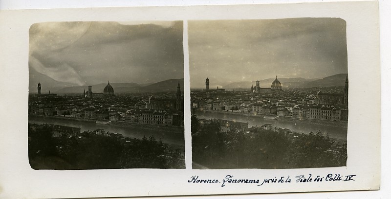 Italy Firenze Panorama from Viale dei Colli old Posssemiers Stereo Photo 1908