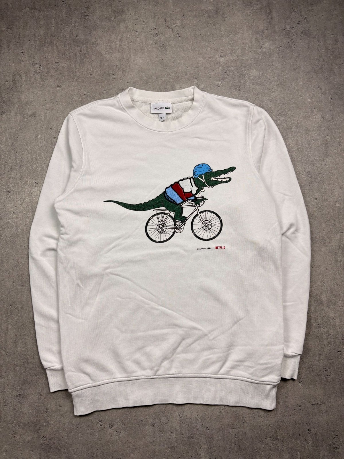 Lacoste X Netflix Crocodile Cycling Sweatshirt White M Cotton Blend Unisex