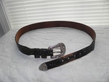 EAGLE LEATHERWORKS LEEGIN Leather Tooled Belt w/ Buckle Western Rodeo Sz 36 USA