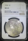1934 P Peace Silver Dollar NGC MS63 Choice BU Better Date Coin