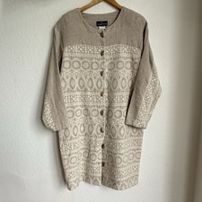 Carole Little Women's 14 Flax Blend Tunic Shirt Dress Embroidered Khaki USA