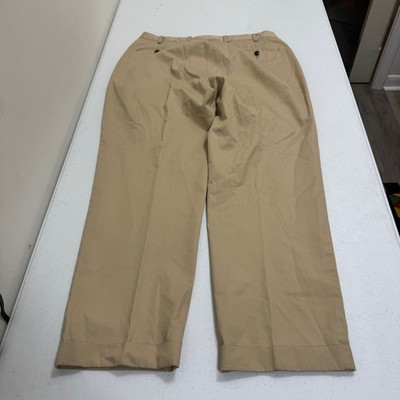 Orvis Mens Khaki Chino Pants 36W 34L Flat Front Cotton Cuffed Tan Trousers