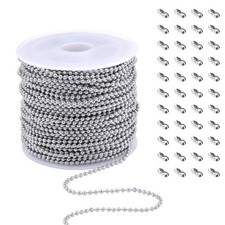 Stainless Steel Ball Bead Chain 2.0mm/50feet Chains Spool With 30 Pcs Connecto