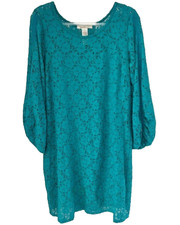 Laundry by Design Women’s 12 Teal Floral Lace Sheath Dress 3/4 Balloon Sleeve