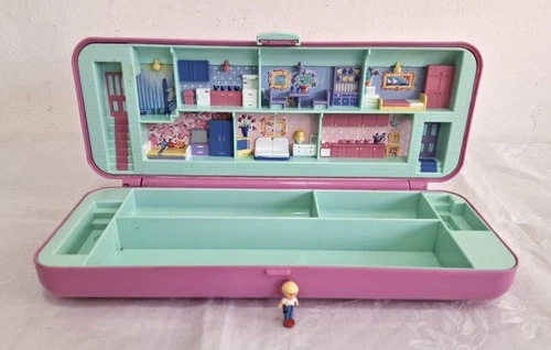 RARE POLLY POCKET DUSTY PINK W/ MINT GREEN CLASP PENCIL CASE BLUEBIRD 1990