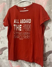 Women's Carnival Cruise T Shirt Red Short Sleeve “ALL ABOARD THE FUN EXPRESS”