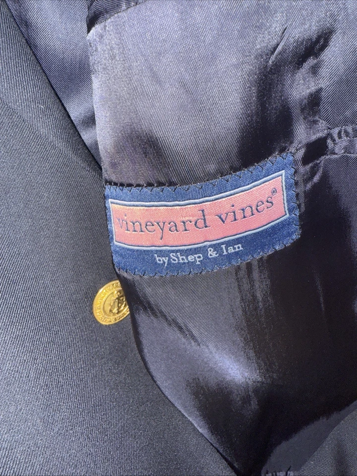 VINEYARD VINES Blazer Men 44L Wool Sport Coat Navy Gold MetalLogo Buttons Peppy - Image 2 of 4