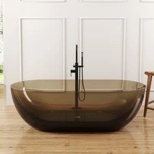 69'' Freestanding Bathtub Solid Surface Stone Resin Deep Soaking Tub