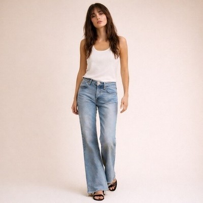 Etica Sasha Flare Jeans High Rise Raw Hem Sz 28
