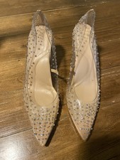 Women  s Clear Rhinestone Pointed-Toe Stiletto Heels   Nude/Transparent   Size 9