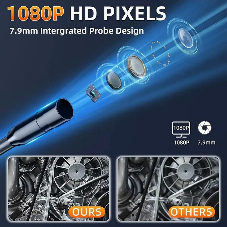 Cámara endoscópica industrial 8 mm HD1080P 4,3 pulgadas pantalla IPS inspección de tuberías IP67 Foto 4 de 4