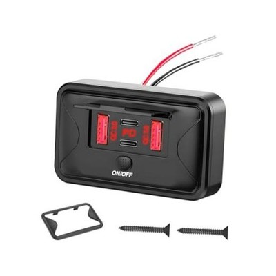 108W Car USB Outlet Panel Wall Mount - 4 Port DC 12V-24V Dual 36W PD - Black/Red
