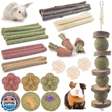 ERKOON Bunny Toys Boredom, 42 PCS Bunnies Timothy Hay Sticks Carrots Rose Gra