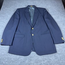 Stafford Mens Navy Blue Blazer Gold Crest Buttons Two Button Sport Coat Jacket