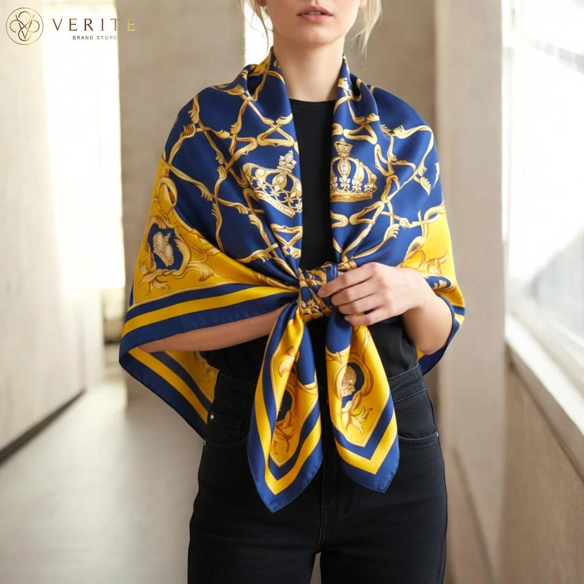 Écharpe Carrée Châle Soie J & X New York 100% Soie 42 Pouces - Neuf Sans étiquette