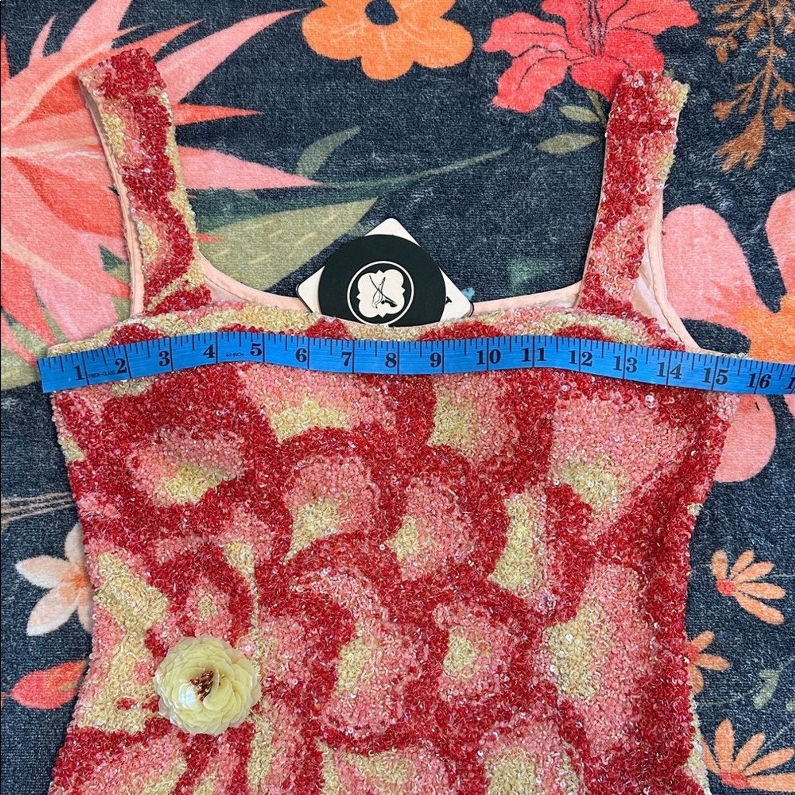 LA FUORI Sunset Rose Dress in Rose Ombre sequins mini beaded embellished floral