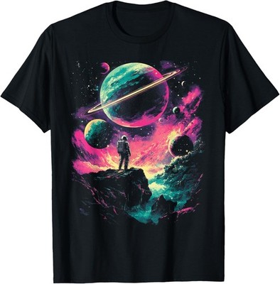 Astronaut Outer Space Galaxy Universe Planet Saturn Science T-Shirt unisex Tee