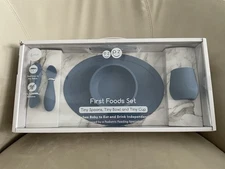 Pottery Barn Kids EZPZ First Foods Silicone Eating Set 4 Pcs Blue