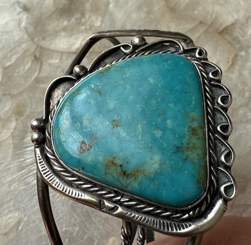 Native American Sterling Silver Turquoise Cuff Bracelet - 30 Grams - Picture 7 of 22