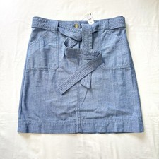 Talbots Tie Waist Utility Skirt Women  s 8P Newport Chambray Blue Coastal NEW