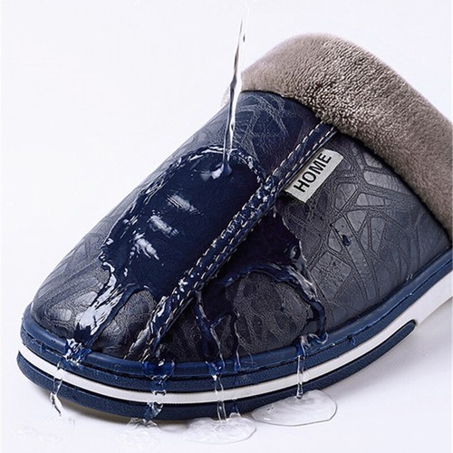 PU Paar wasserdichte Damen Herren Hausschuhe Sohle Indoor Zuhause Schuhe 4-7,5 Winter UK - Bild 7 von 15