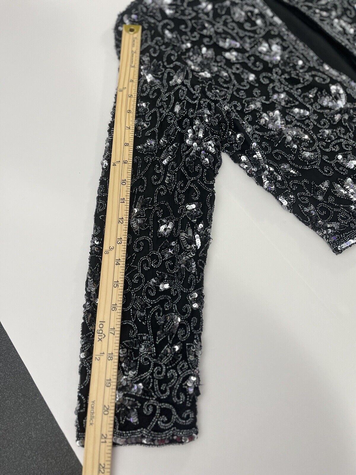 Lawrence Kazar Beaded Jacket Sequin Vintage Sz PM 1980s Evening Jacket Silk