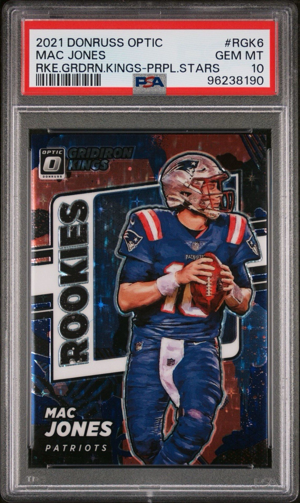 2021 MAC JONES OPTIC GRIDIRON KINGS RC ROOKIE PURPLE STARS #’d 23/25 PSA 10 GEM