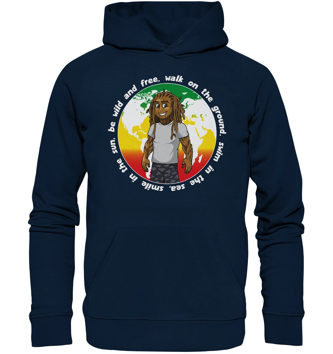 SACAI Felpa con cappuccio Rootsman Rasta Rastafari Reggae Pianeta Terra 100% cotone biologico
