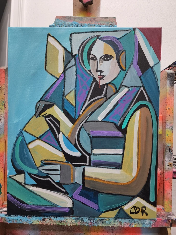 CORBELLIC LIBRARIAN 16X20 CUBISM LARGE GALLERY WOMAN ORIGNAL NEW ART INTERIOR - Image 2 of 4